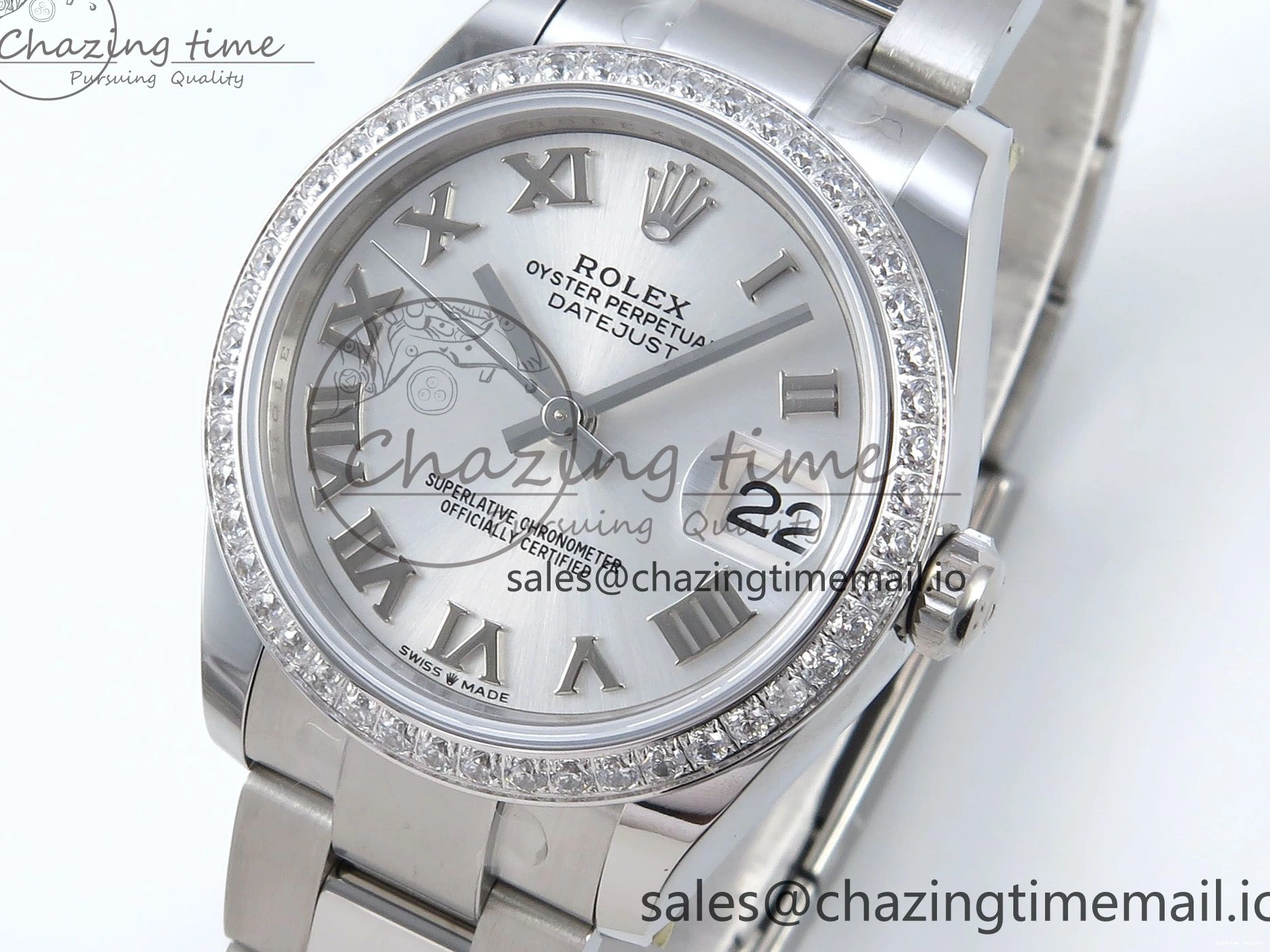 0511 Contemporary DateJust 31 278384RBR ARF 1:1 Best Edition 904L Steel Silver Roman Dial Diamonds Bezel on SS Oyster Bracelet ETA 423